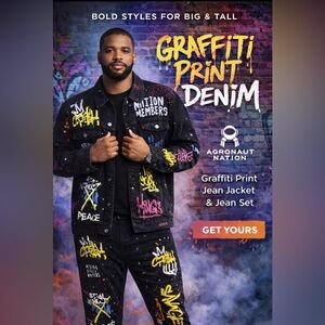 Argonaut Nation Black Graffiti Jean Jacket and Pants Set